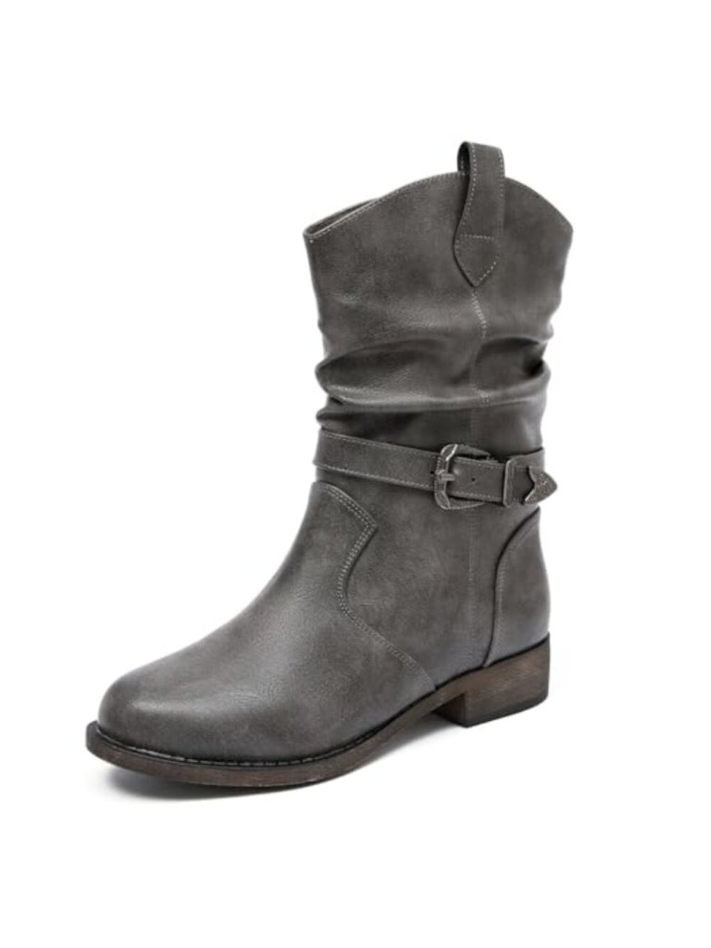 Women's Mid-Calf Faux Leather Low-Heeled Zipper Boots